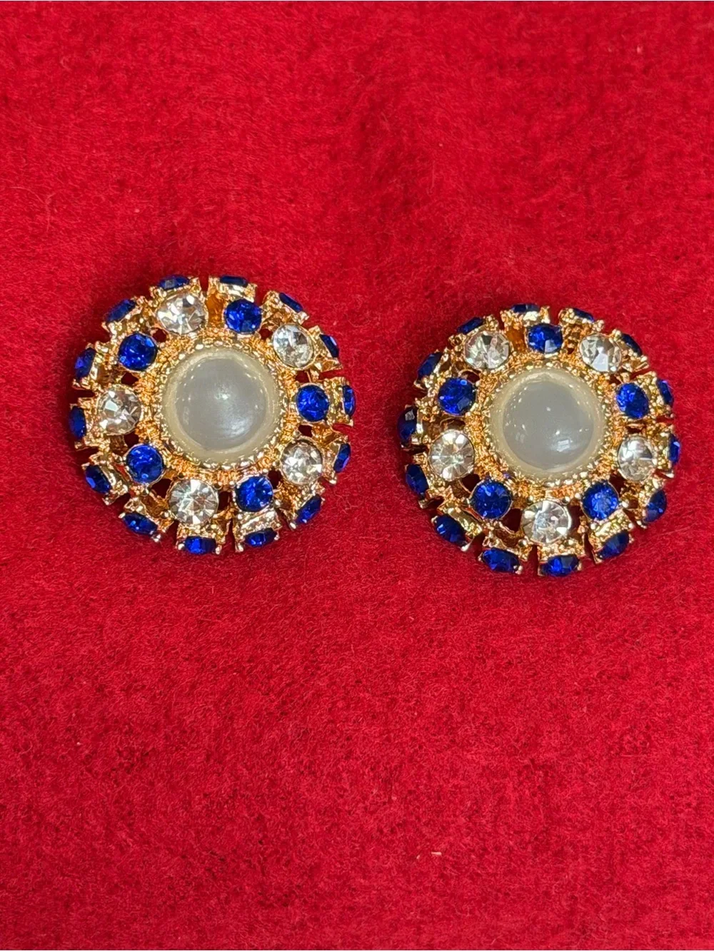 Gold-Tone Blue & Clear Crystal Round Earrings